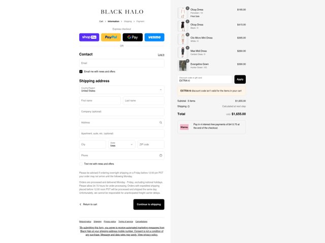 Black Halo checkout page showing Black Halo coupon code box | Screenshot taken by SimplyCodes community member on Aug 27, 2025