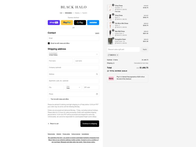 Black Halo checkout page showing Black Halo coupon code box | Screenshot taken by SimplyCodes community member on Aug 22, 2025