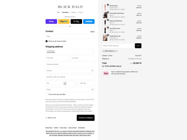 Black Halo checkout page showing Black Halo coupon code box | Screenshot taken by SimplyCodes community member on Sep 12, 2025