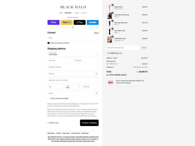 Black Halo checkout page showing Black Halo coupon code box | Screenshot taken by SimplyCodes community member on Sep 12, 2025