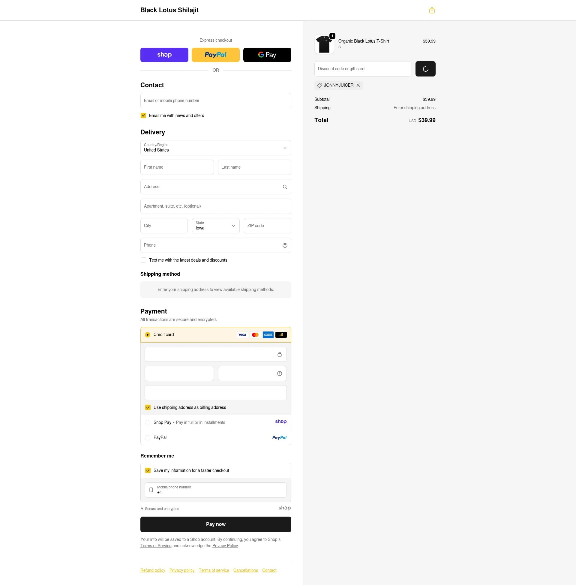 Black Lotus Shilajit checkout page showing Black Lotus Shilajit discount code box | Screenshot taken by SimplyCodes community member on Jan 4, 2026