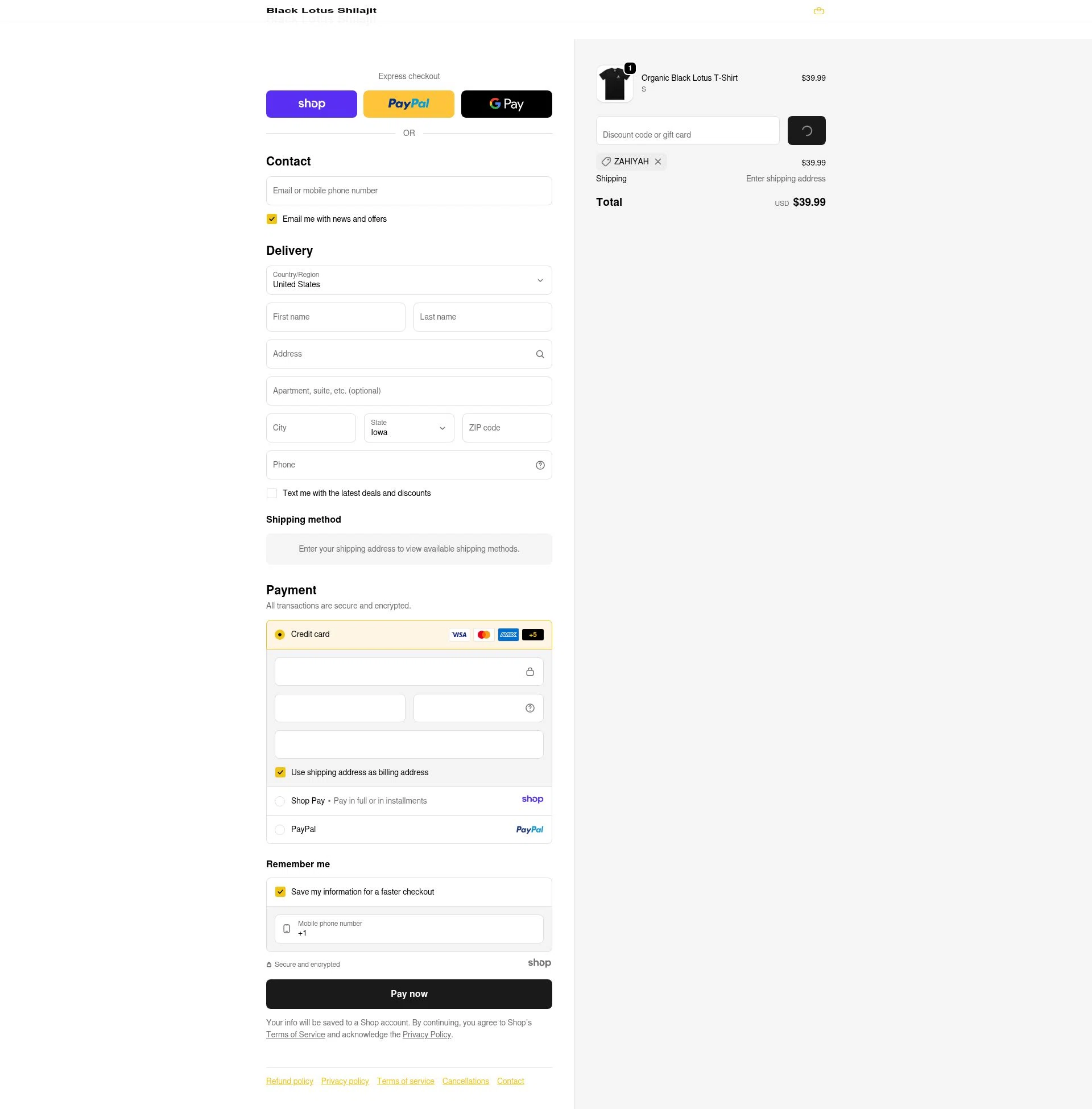 Black Lotus Shilajit checkout page showing Black Lotus Shilajit discount code box | Screenshot taken by SimplyCodes community member on Jan 4, 2026