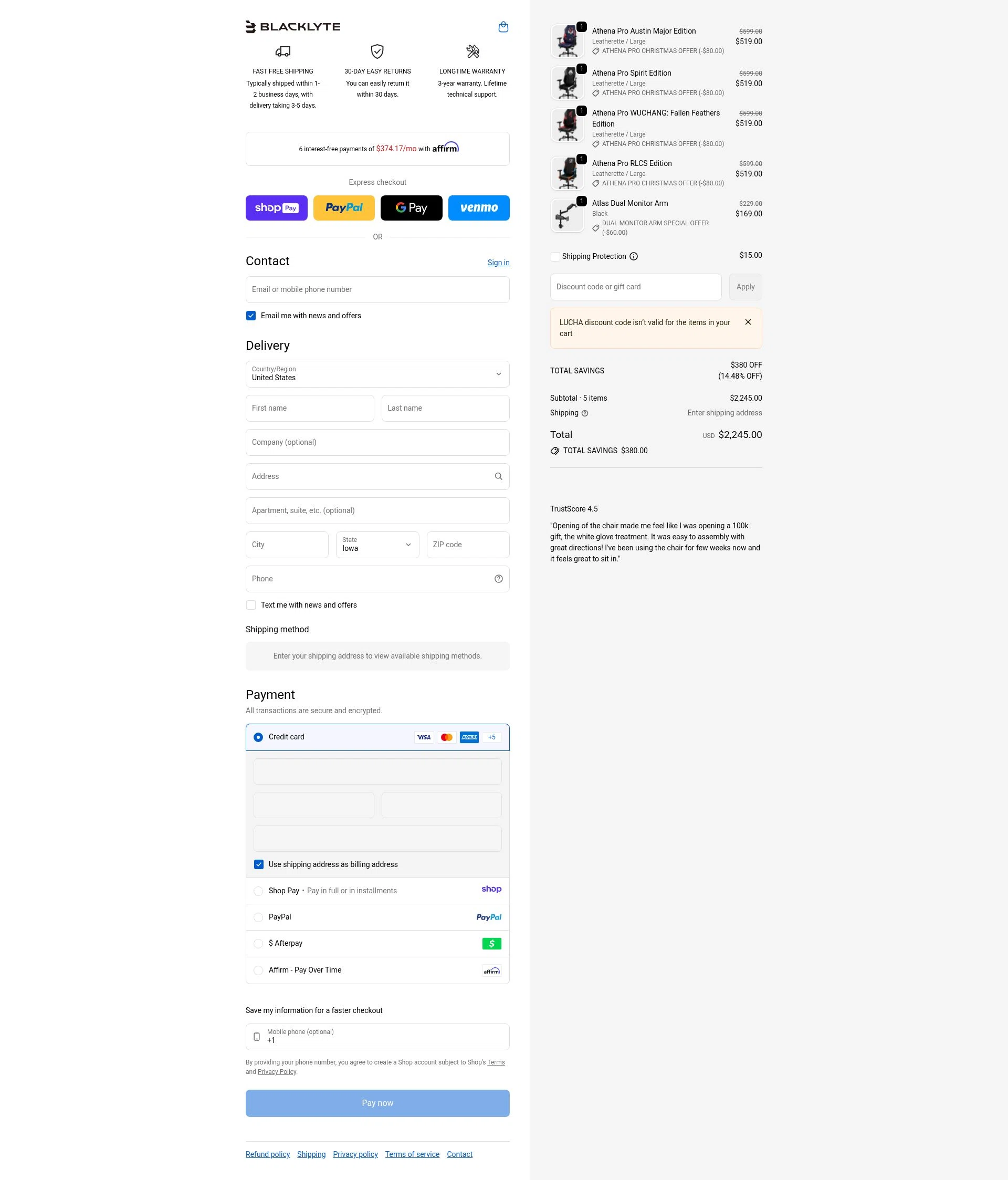 Blacklyte US checkout page showing Blacklyte US promo code box | Screenshot taken by SimplyCodes community member on Jan 11, 2026
