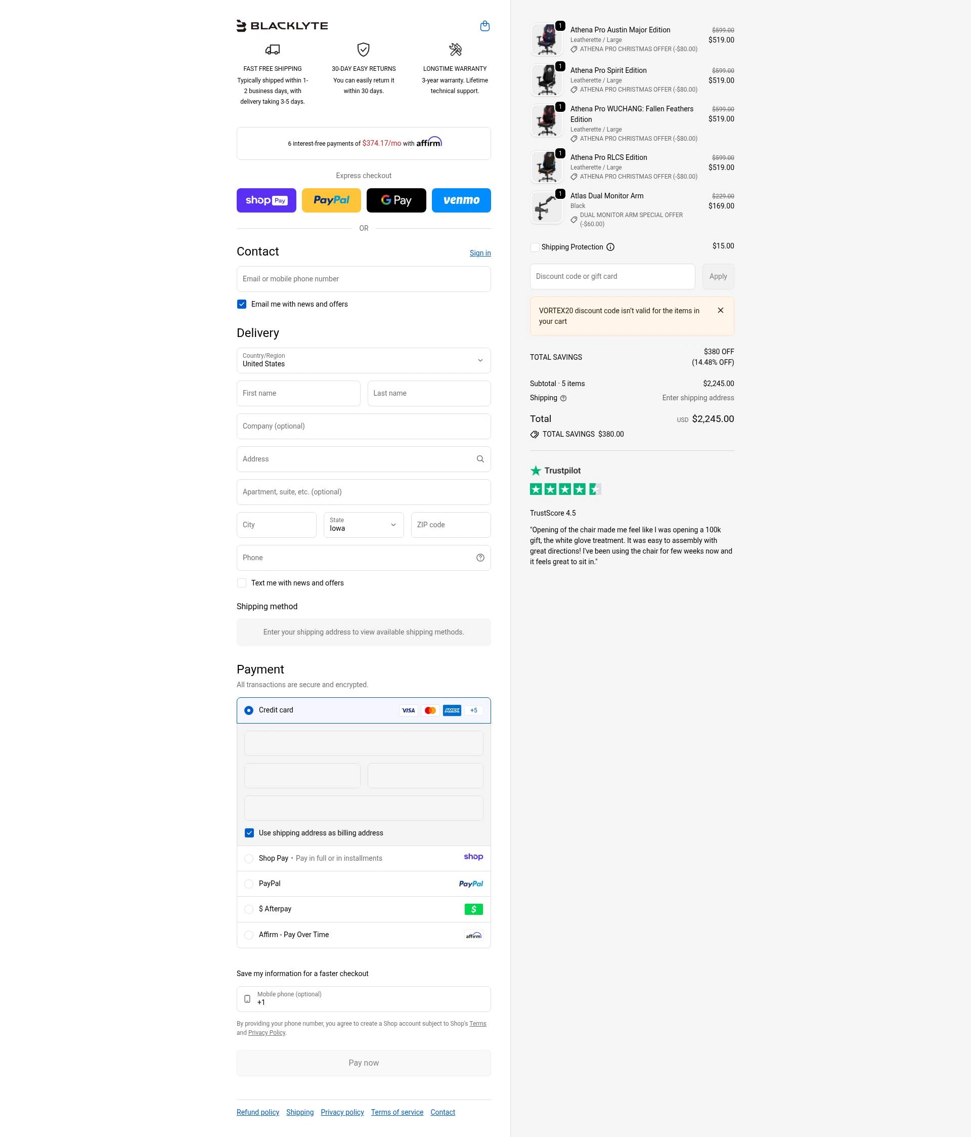 Blacklyte US checkout page showing Blacklyte US promo code box | Screenshot taken by SimplyCodes community member on Jan 11, 2026