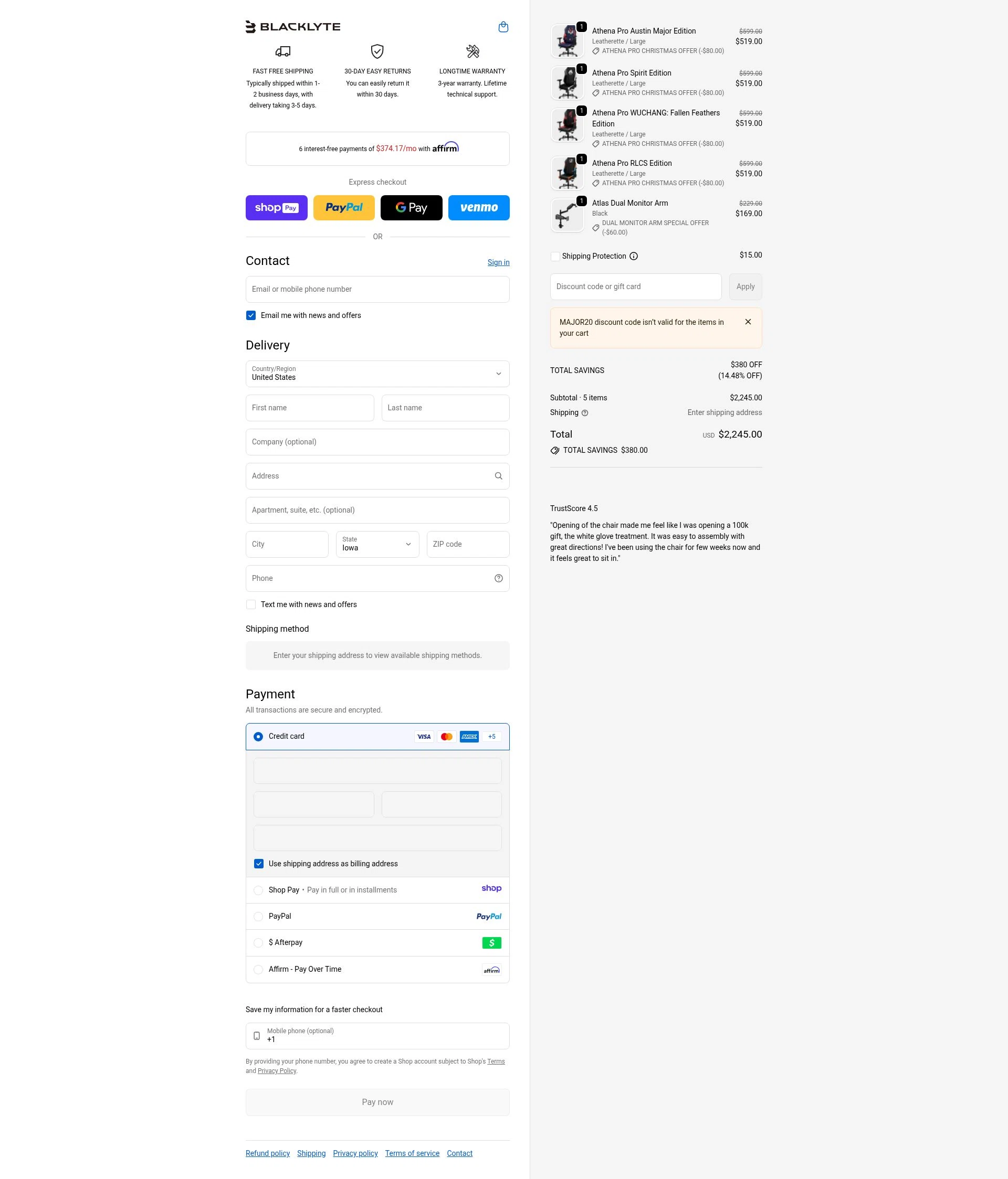 Blacklyte US checkout page showing Blacklyte US promo code box | Screenshot taken by SimplyCodes community member on Jan 11, 2026