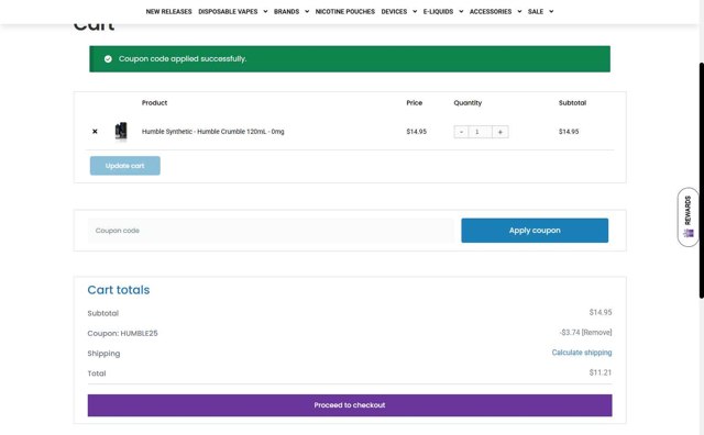 Blackout Vapors checkout page showing Blackout Vapors coupon code box | Screenshot taken by SimplyCodes community member on Jul 2, 2025