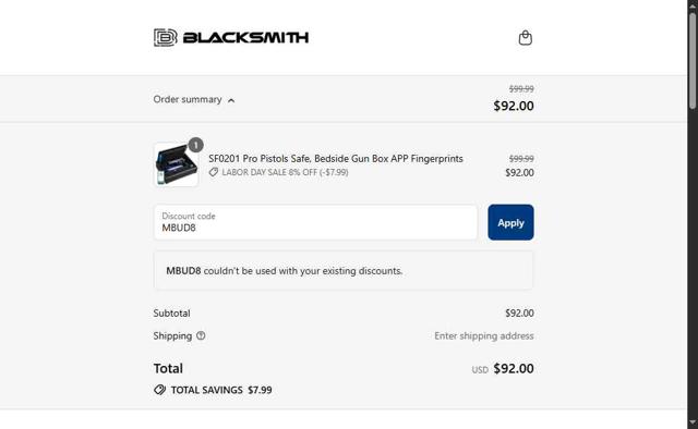 Blacksmith checkout page showing Blacksmith discount code box | Screenshot taken by SimplyCodes community member on Sep 15, 2025