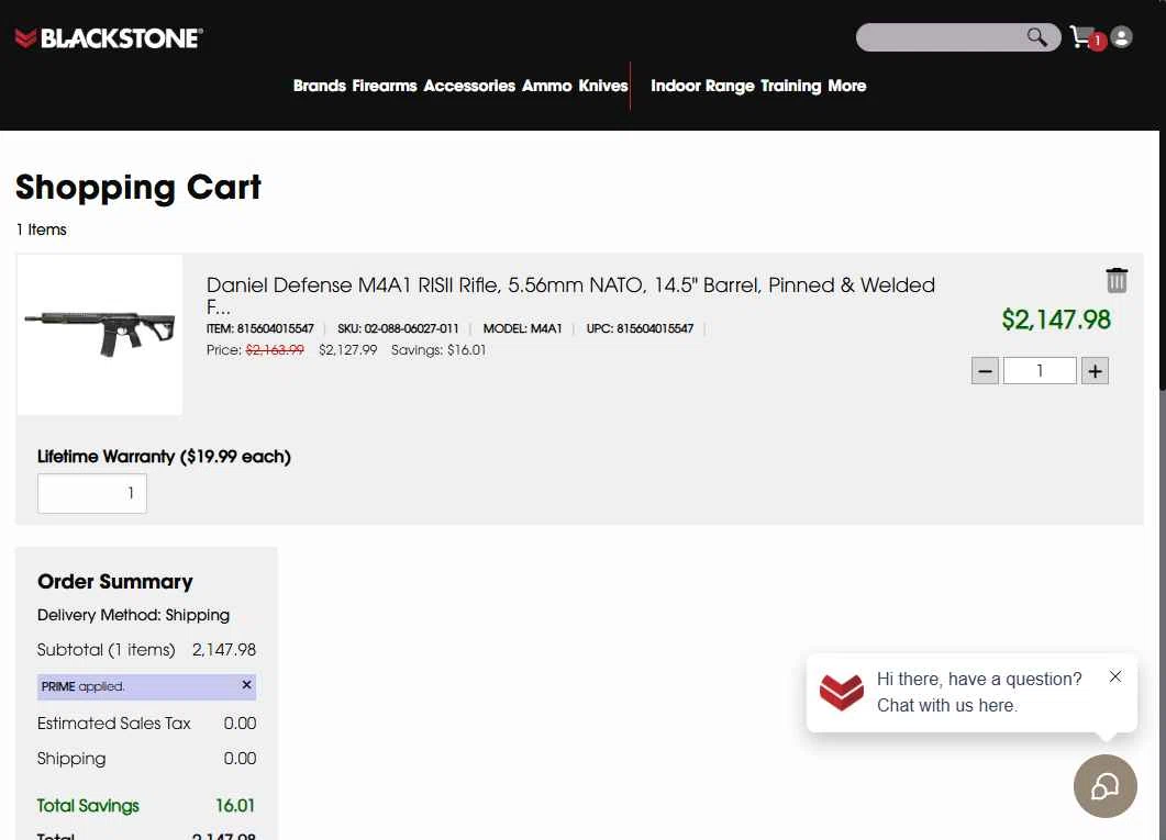 Blackstone Shooting checkout page showing Blackstone Shooting promo code box | Screenshot taken by SimplyCodes community member on Oct 7, 2025
