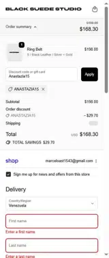Anastazia15 coupon verification screenshot
