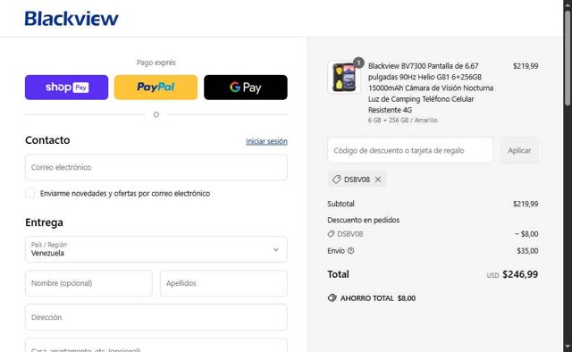 Blackview checkout page showing Blackview promo code box | Screenshot taken by SimplyCodes community member on Jun 28, 2025
