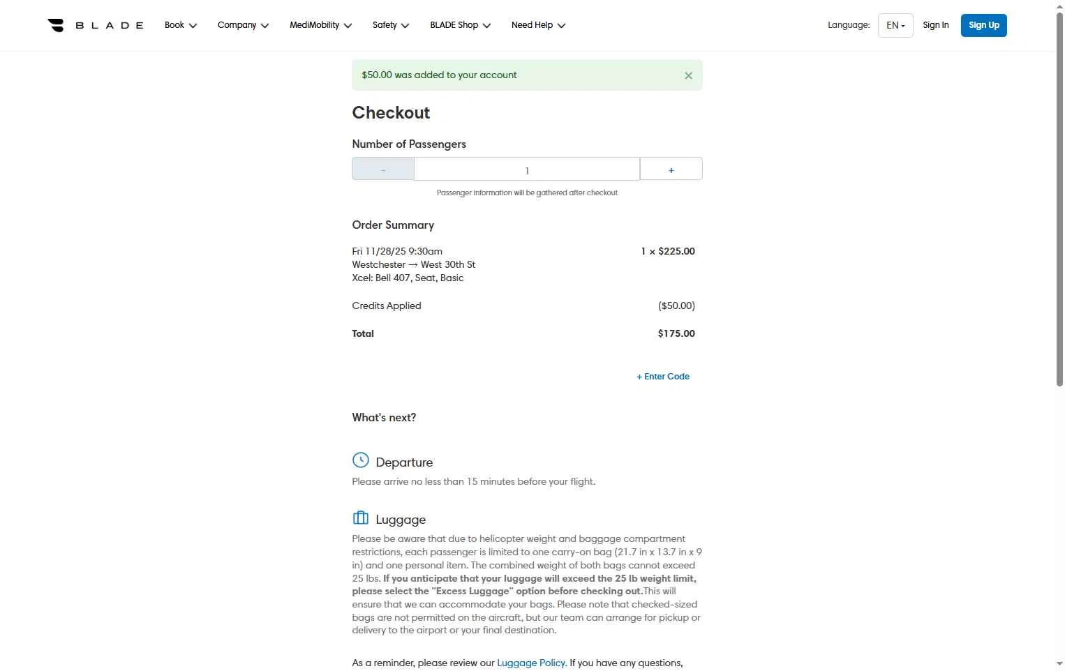 Blade checkout page showing Blade promo code box | Screenshot taken by SimplyCodes community member on Nov 26, 2025