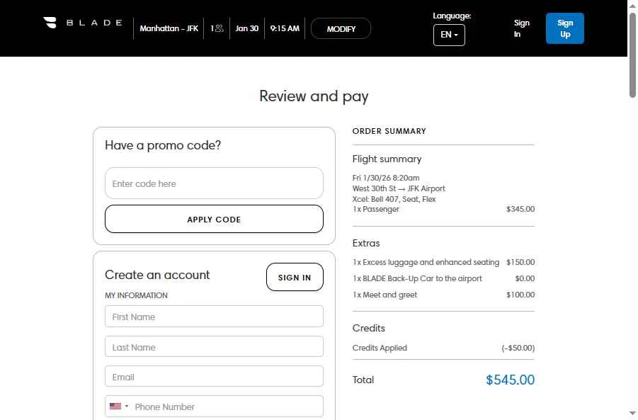 Blade checkout page showing Blade promo code box | Screenshot taken by SimplyCodes community member on Jan 23, 2026