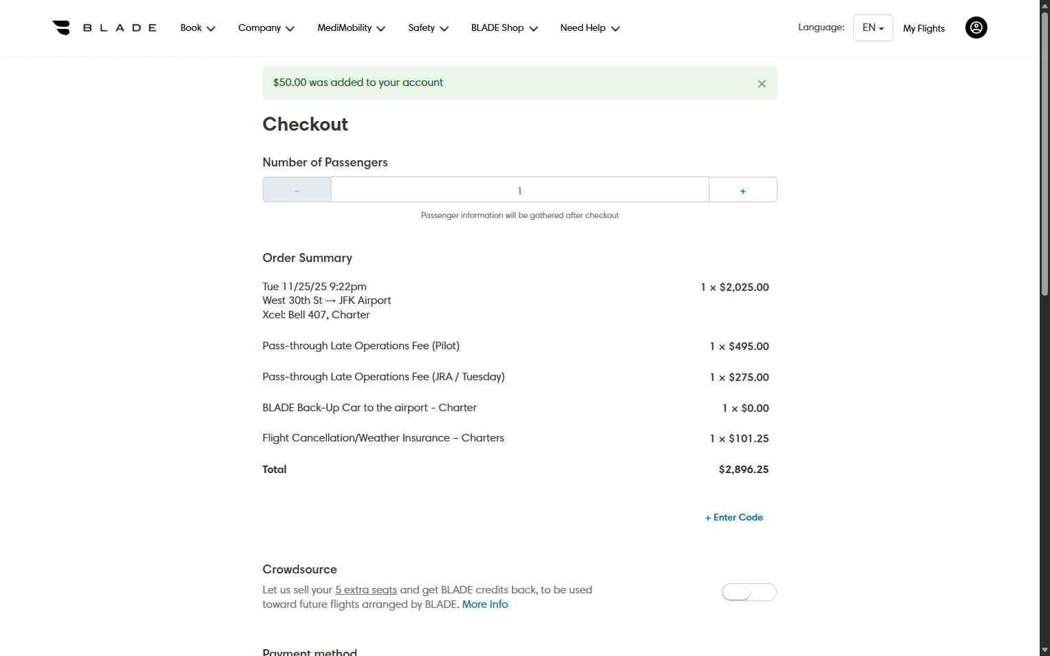 Blade checkout page showing Blade promo code box | Screenshot taken by SimplyCodes community member on Nov 26, 2025