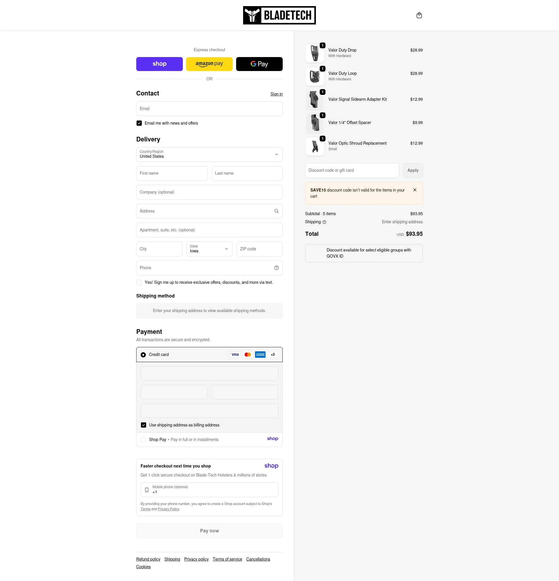 Blade-Tech checkout page showing Blade-Tech discount code box | Screenshot taken by SimplyCodes community member on Jan 13, 2026