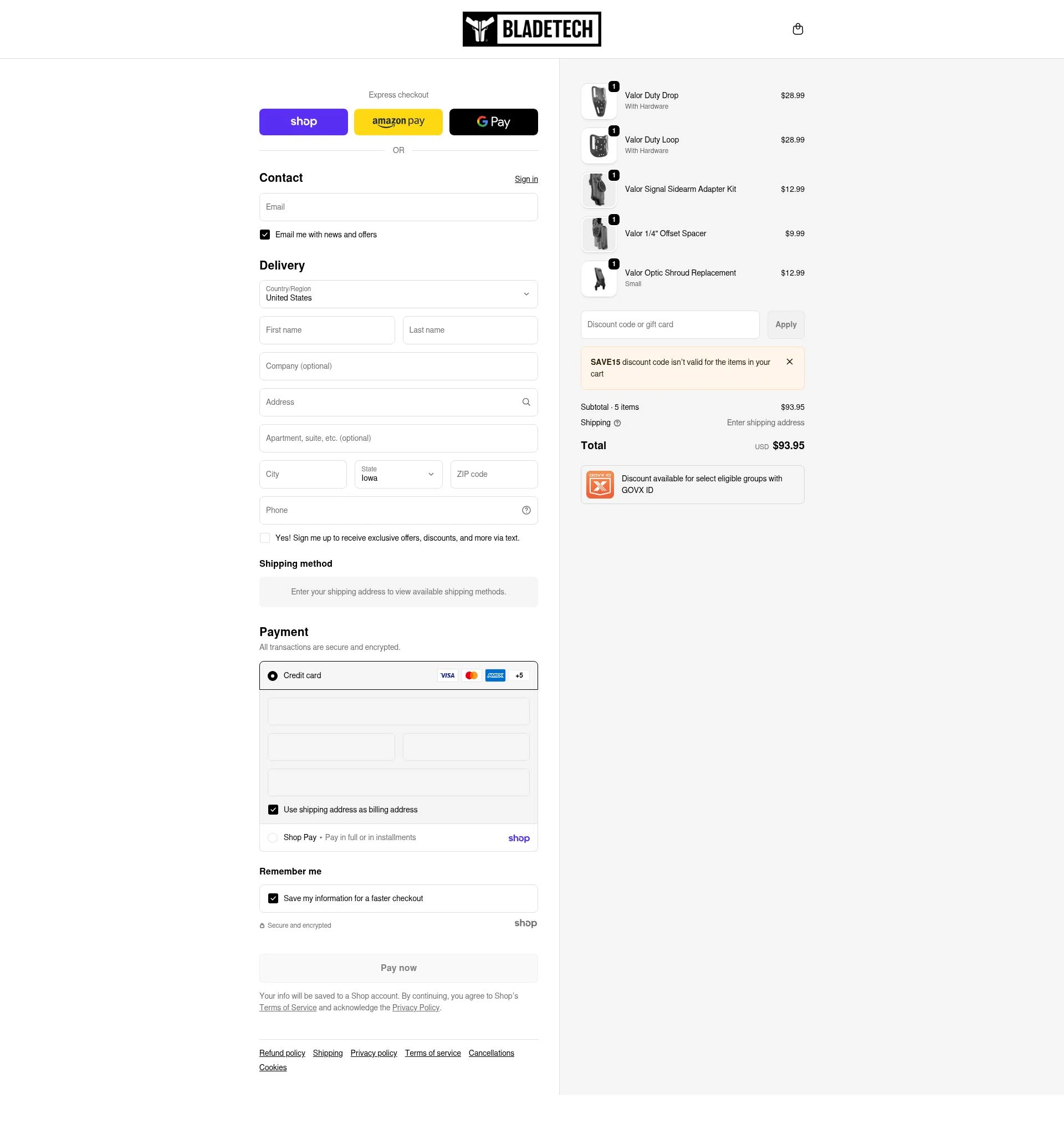 Blade-Tech checkout page showing Blade-Tech discount code box | Screenshot taken by SimplyCodes community member on Jan 27, 2026