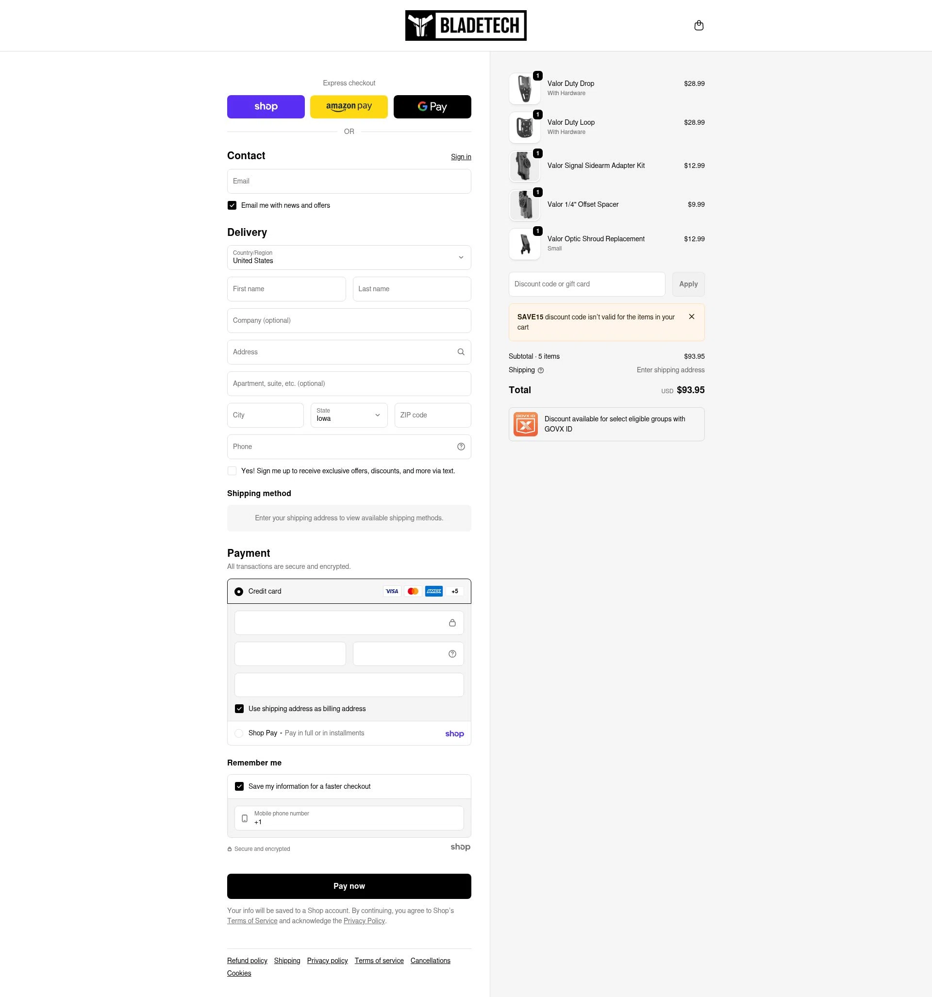 Blade-Tech checkout page showing Blade-Tech discount code box | Screenshot taken by SimplyCodes community member on Jan 23, 2026