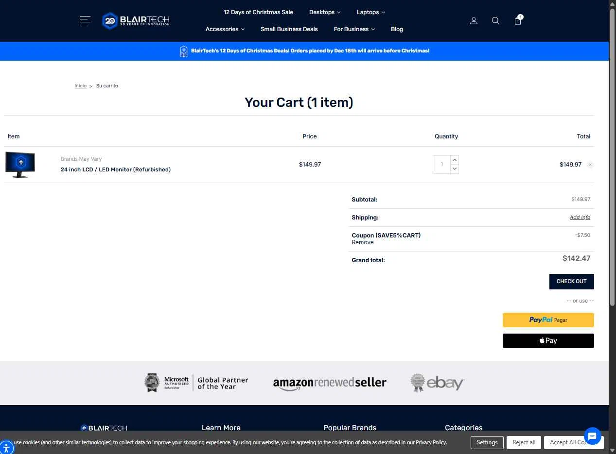 BlairTech checkout page showing BlairTech promo code box | Screenshot taken by SimplyCodes community member on Dec 13, 2025