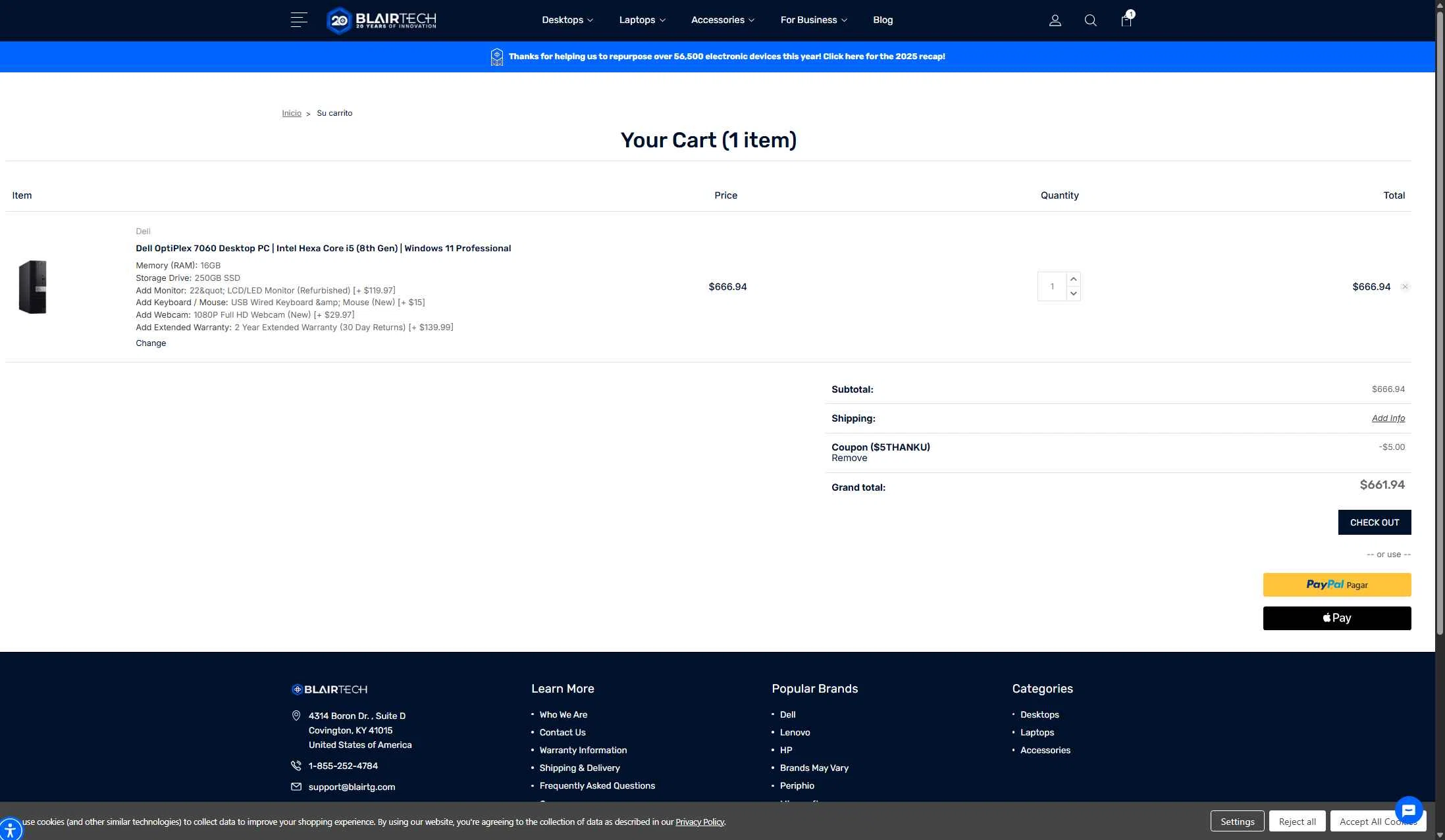 BlairTech checkout page showing BlairTech promo code box | Screenshot taken by SimplyCodes community member on Jan 2, 2026