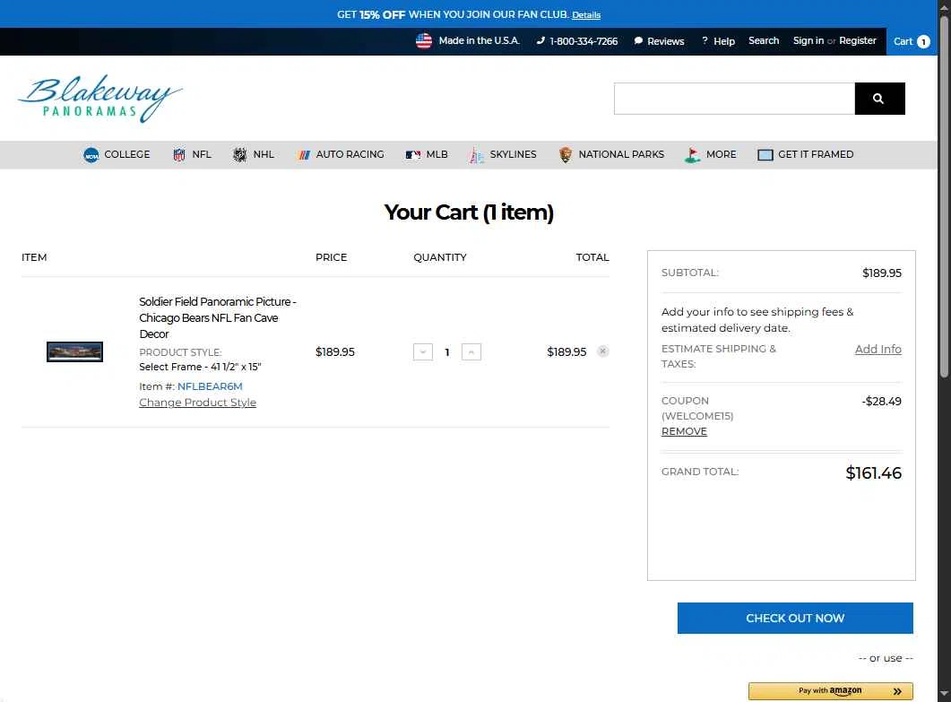 Blakeway Worldwide Panoramas checkout page showing Blakeway Worldwide Panoramas coupon code box | Screenshot taken by SimplyCodes community member on Jun 6, 2025