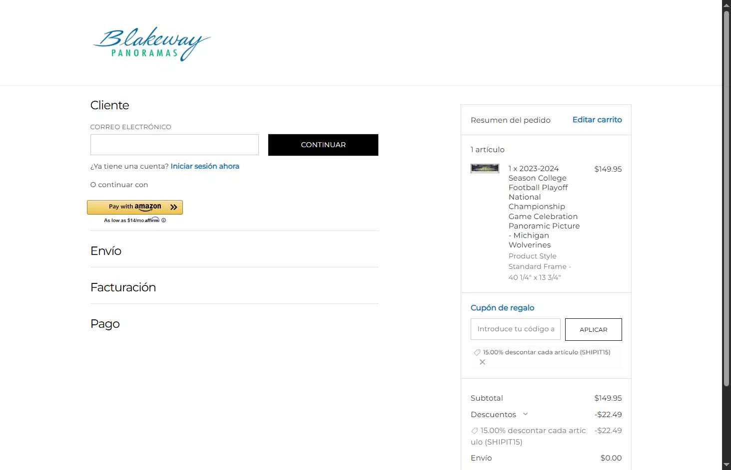 Blakeway Worldwide Panoramas checkout page showing Blakeway Worldwide Panoramas coupon code box | Screenshot taken by SimplyCodes community member on Jan 3, 2026