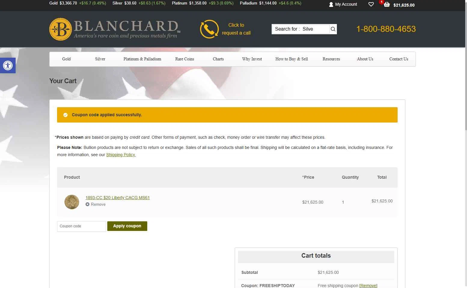 Blanchard and Company checkout page showing Blanchard and Company promo code box | Screenshot taken by SimplyCodes community member on Aug 13, 2025
