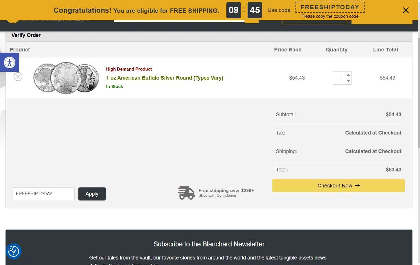 Blanchard and Company checkout page showing Blanchard and Company promo code box | Screenshot taken by SimplyCodes community member on Oct 10, 2025