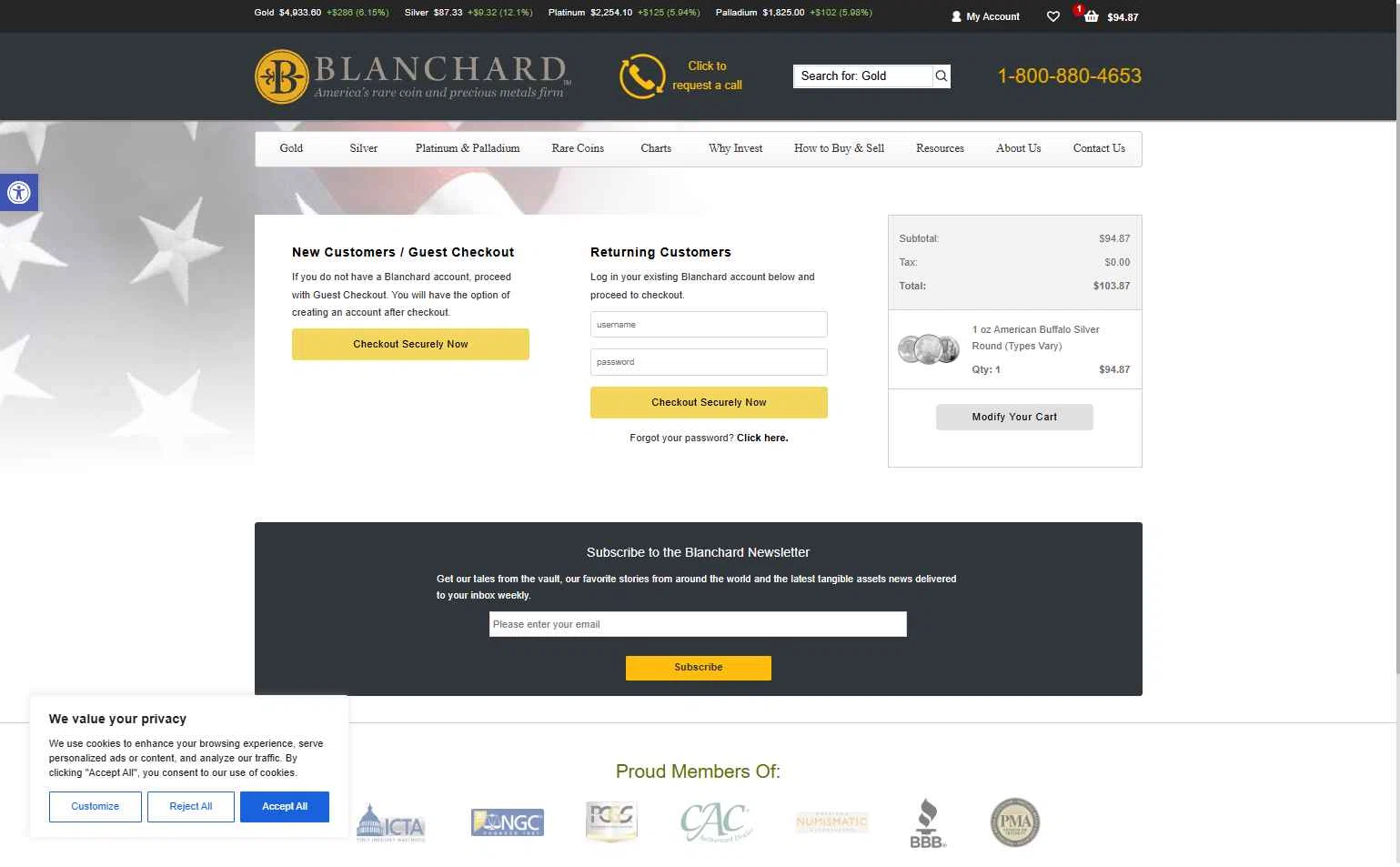 Blanchard and Company checkout page showing Blanchard and Company promo code box | Screenshot taken by SimplyCodes community member on Feb 3, 2026