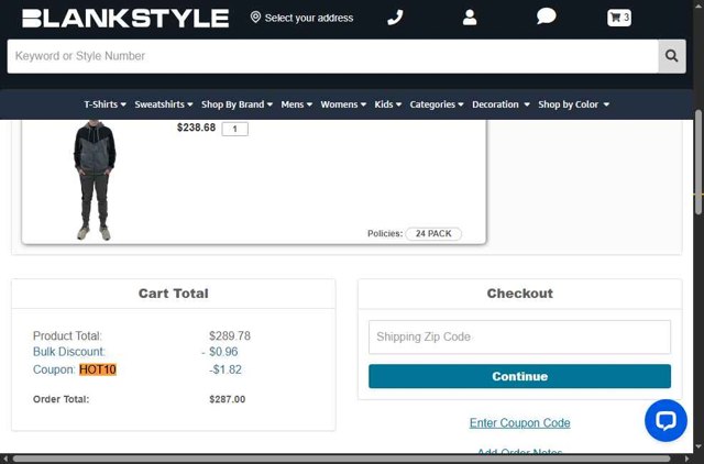 Blankstyle checkout page showing Blankstyle coupon code box | Screenshot taken by SimplyCodes community member on Aug 28, 2025