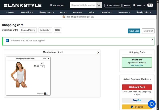 Blankstyle checkout page showing Blankstyle coupon code box | Screenshot taken by SimplyCodes community member on Aug 14, 2025