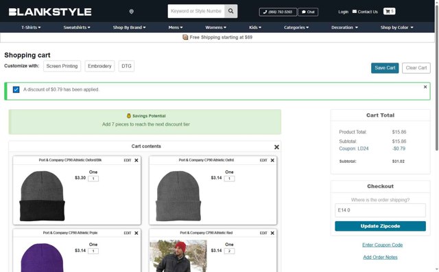 Blankstyle checkout page showing Blankstyle coupon code box | Screenshot taken by SimplyCodes community member on Aug 2, 2025