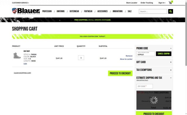 Blauer checkout page showing Blauer promo code box | Screenshot taken by SimplyCodes community member on May 18, 2025