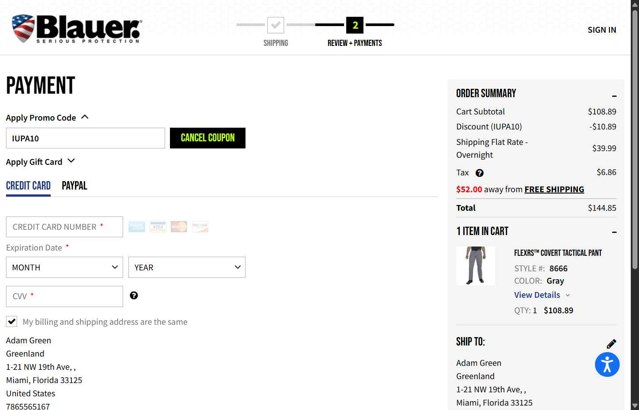 Blauer checkout page showing Blauer promo code box | Screenshot taken by SimplyCodes community member on May 18, 2025