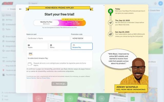 Blaze.ai checkout page showing Blaze.ai promo code box | Screenshot taken by SimplyCodes community member on Sep 14, 2025