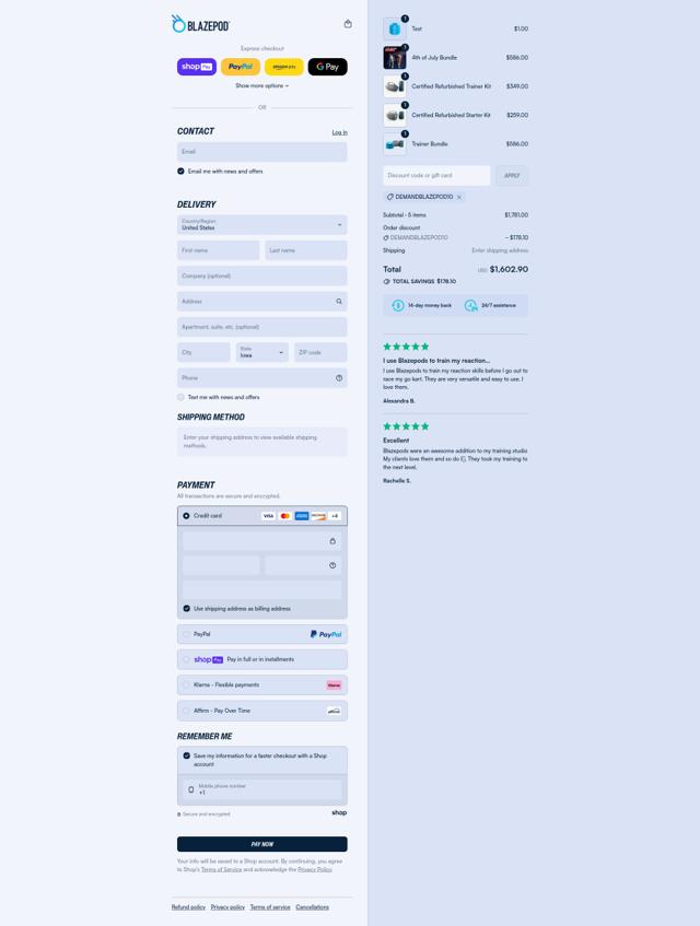 BlazePod checkout page showing BlazePod discount code box | Screenshot taken by SimplyCodes community member on Aug 4, 2025