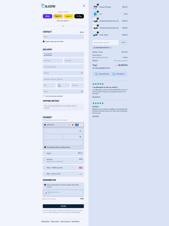 BlazePod checkout page showing BlazePod discount code box | Screenshot taken by SimplyCodes community member on Sep 11, 2025