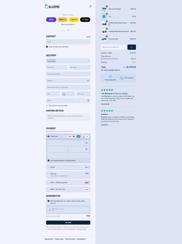 BlazePod checkout page showing BlazePod discount code box | Screenshot taken by SimplyCodes community member on Sep 3, 2025