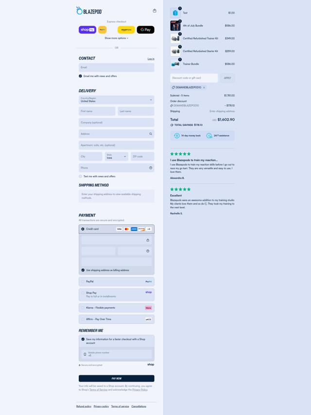 BlazePod checkout page showing BlazePod discount code box | Screenshot taken by SimplyCodes community member on Aug 21, 2025