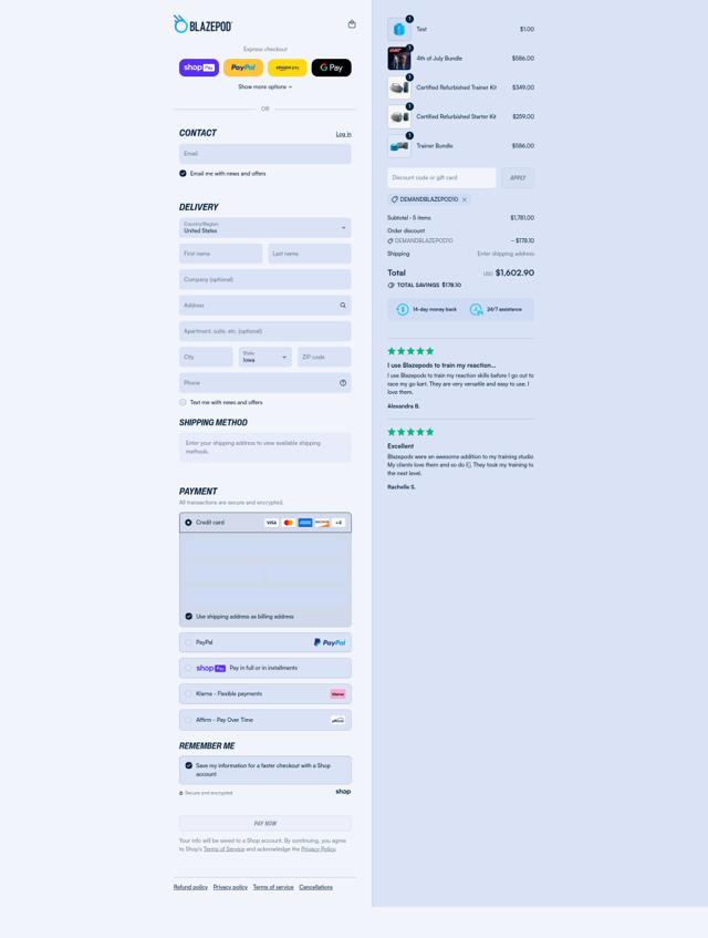 BlazePod checkout page showing BlazePod discount code box | Screenshot taken by SimplyCodes community member on Jul 30, 2025