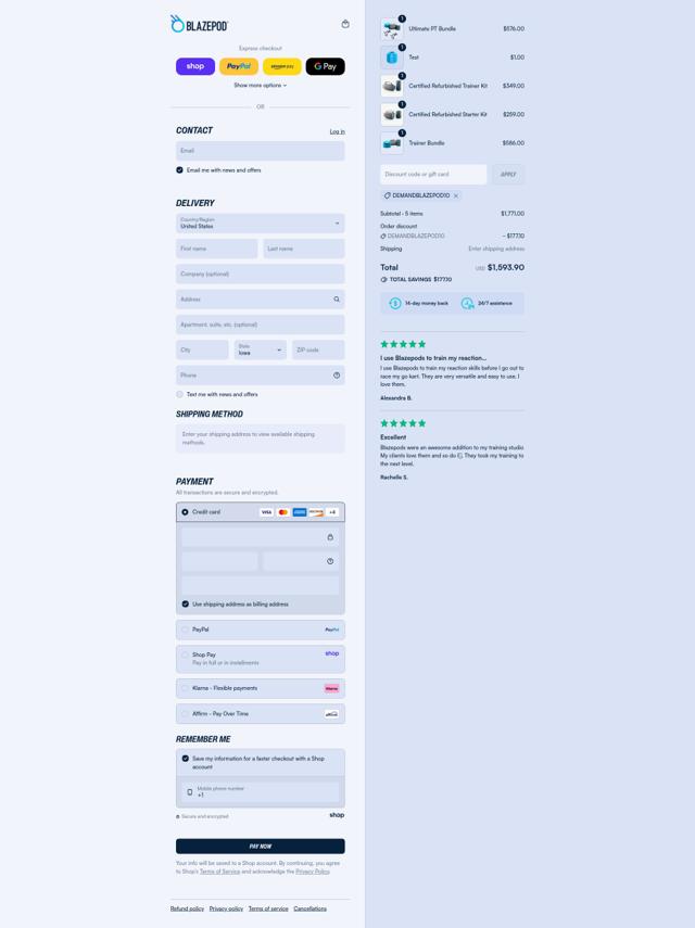 BlazePod checkout page showing BlazePod discount code box | Screenshot taken by SimplyCodes community member on Sep 7, 2025