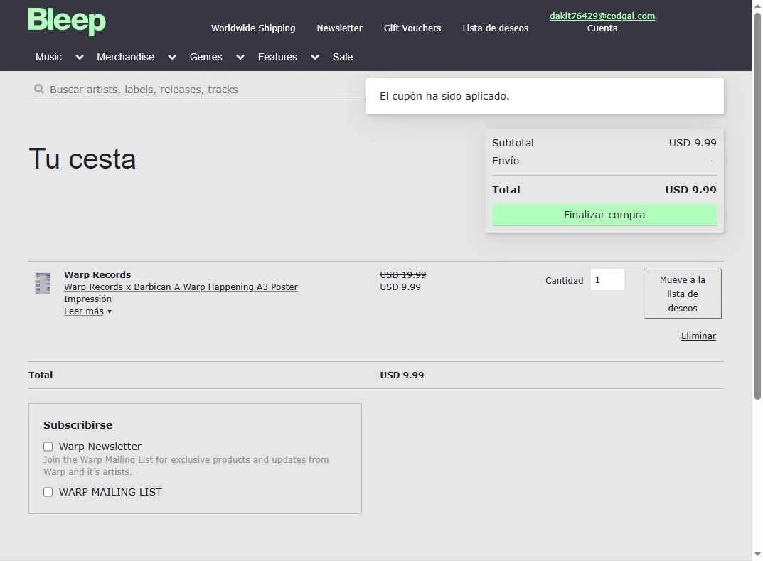 Bleep checkout page showing Bleep promo code box | Screenshot taken by SimplyCodes community member on Feb 7, 2026