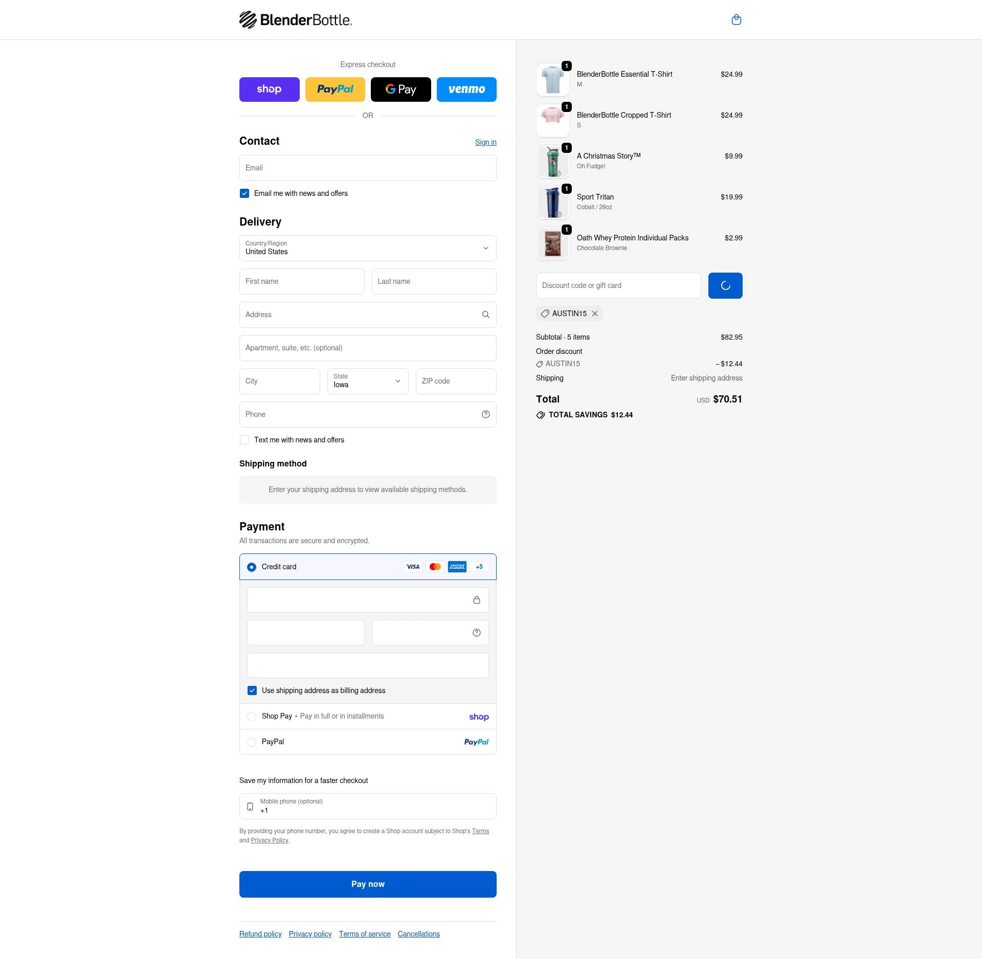 BlenderBottle checkout page showing BlenderBottle discount code box | Screenshot taken by SimplyCodes community member on Feb 4, 2026
