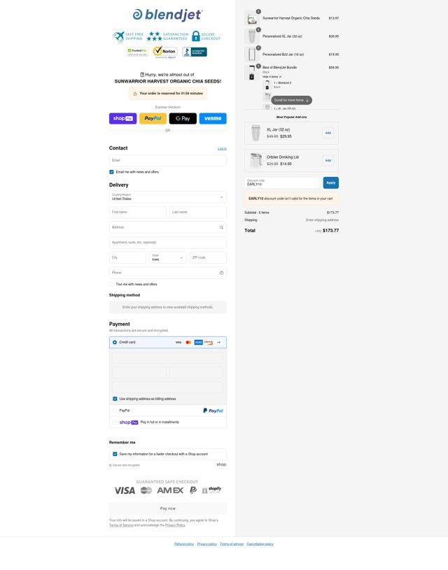 BlendJet checkout page showing BlendJet discount code box | Screenshot taken by SimplyCodes community member on Jul 24, 2025