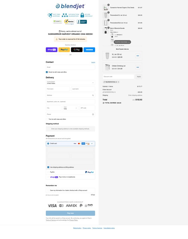 BlendJet checkout page showing BlendJet discount code box | Screenshot taken by SimplyCodes community member on Jul 24, 2025