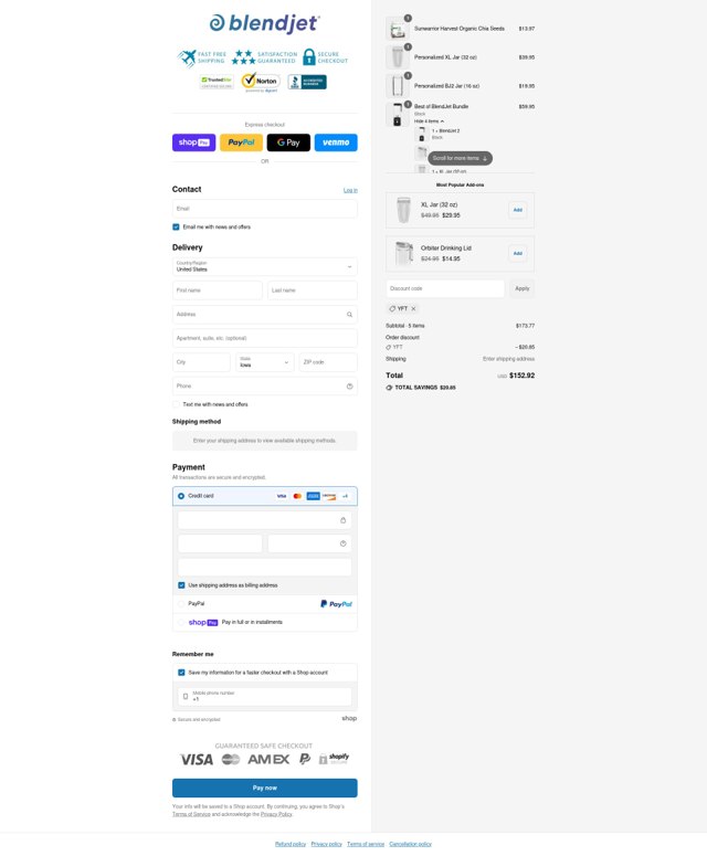 BlendJet checkout page showing BlendJet discount code box | Screenshot taken by SimplyCodes community member on Jul 24, 2025