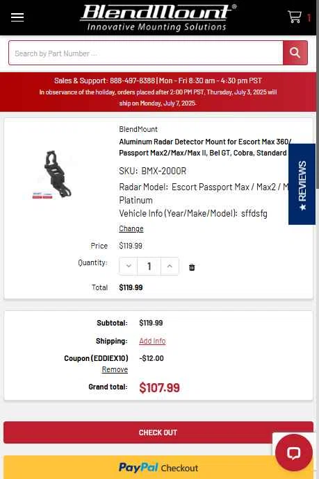 BlendMount checkout page showing BlendMount coupon code box | Screenshot taken by SimplyCodes community member on Jul 5, 2025