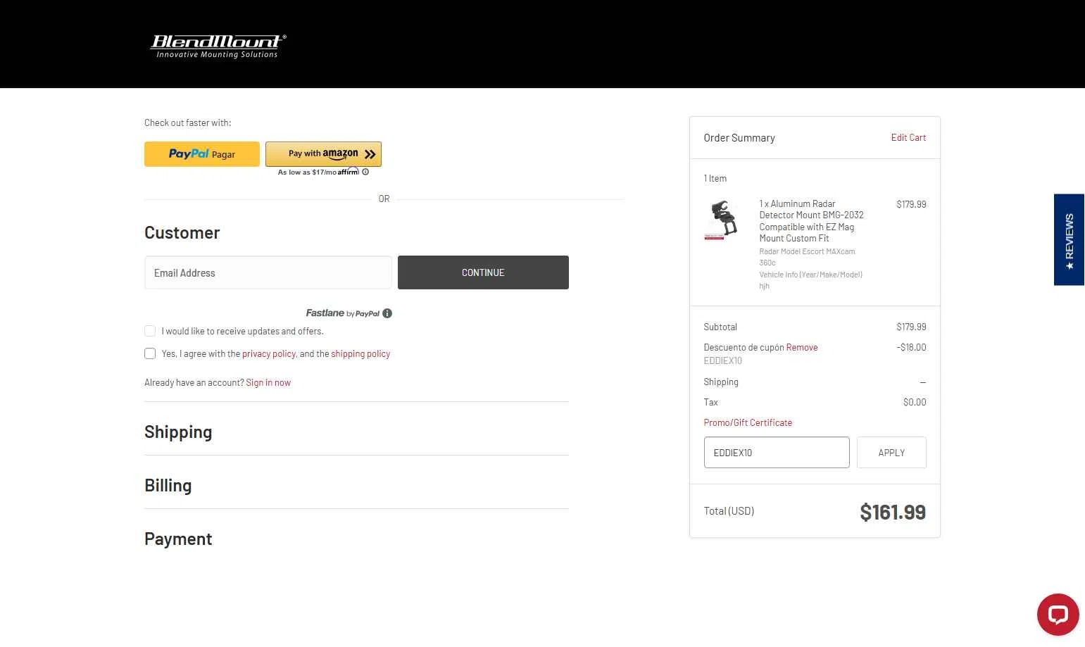 BlendMount checkout page showing BlendMount coupon code box | Screenshot taken by SimplyCodes community member on Jul 5, 2025