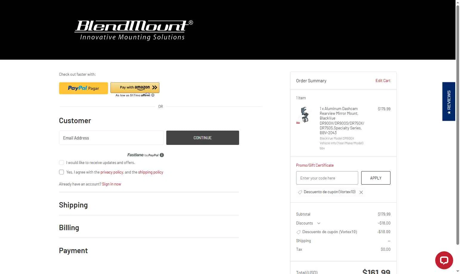 BlendMount checkout page showing BlendMount coupon code box | Screenshot taken by SimplyCodes community member on Jan 20, 2026