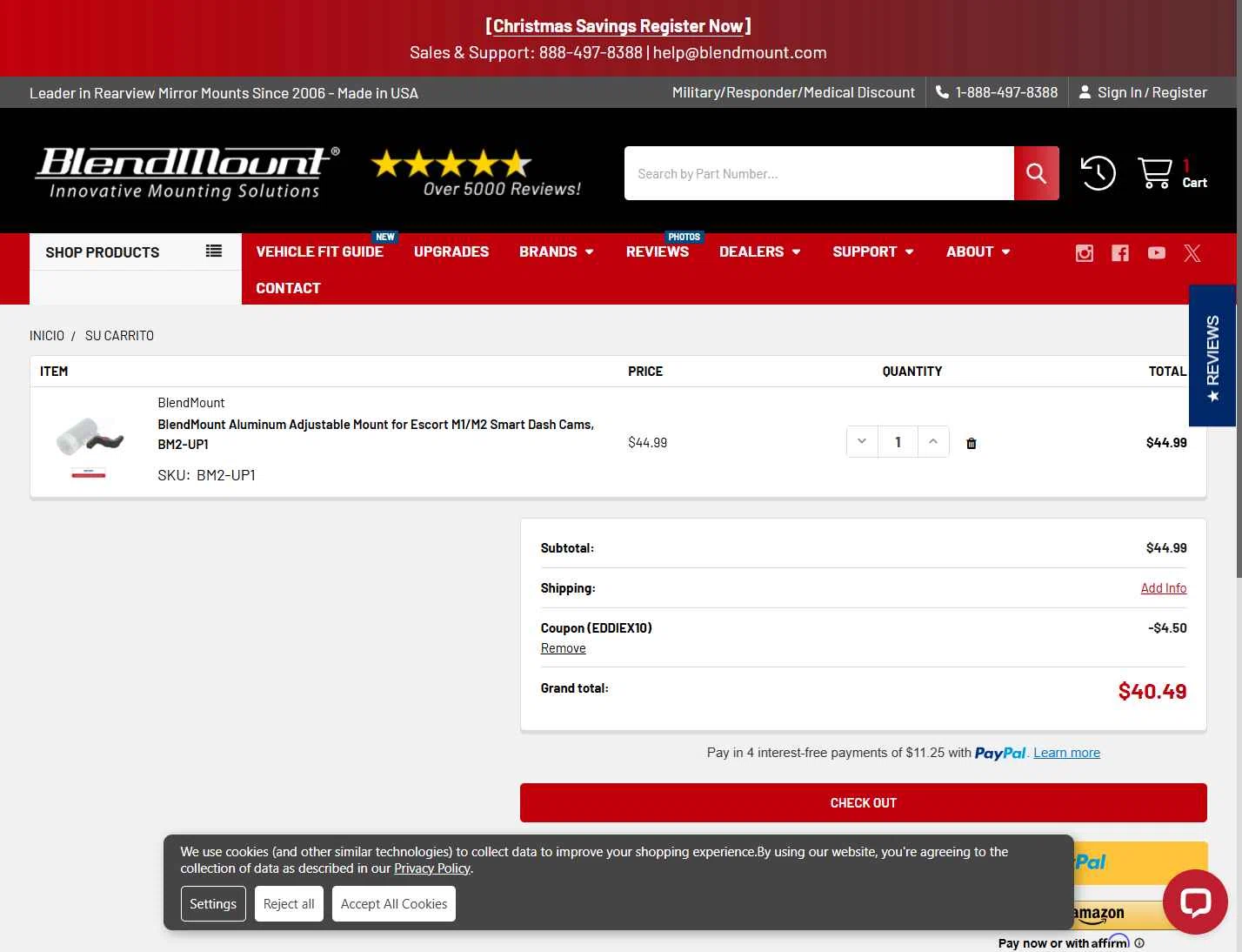 BlendMount checkout page showing BlendMount coupon code box | Screenshot taken by SimplyCodes community member on Dec 18, 2025