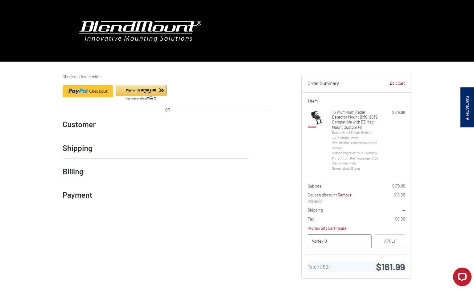 BlendMount checkout page showing BlendMount coupon code box | Screenshot taken by SimplyCodes community member on Dec 27, 2025