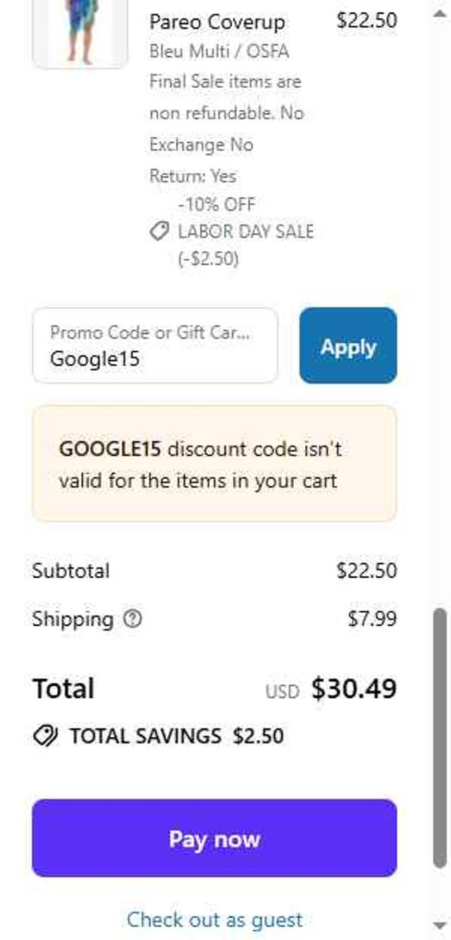 Bleu Rod Beattie checkout page showing Bleu Rod Beattie promo code box | Screenshot taken by SimplyCodes community member on Sep 7, 2025